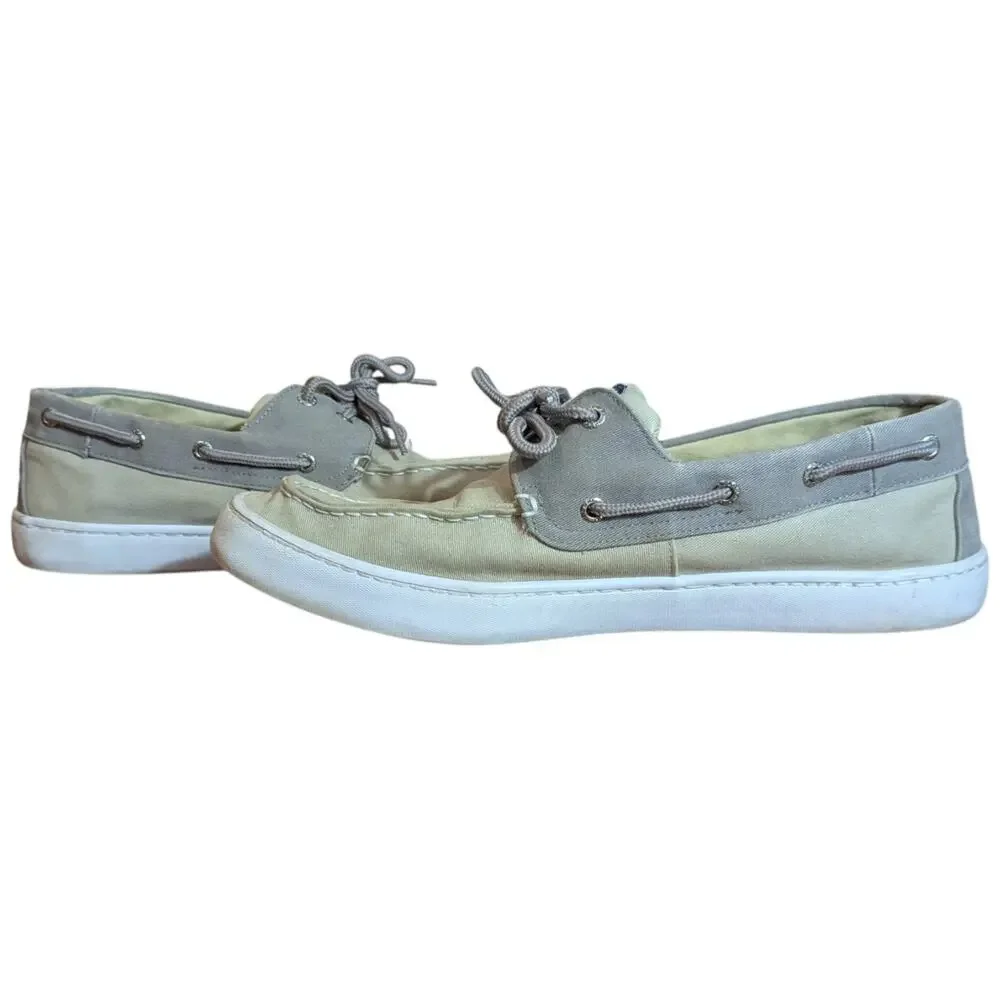 Sperry Top Sider Mens Boat Shoes sz 13 Beige Canvas Gray Deck STS16252